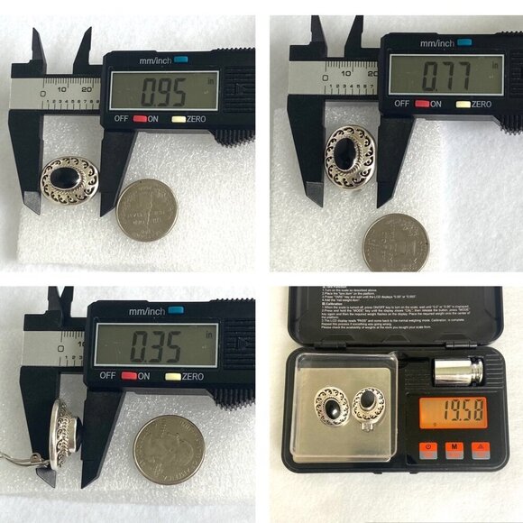 VTG Sterling Silver 925 Mexico Heavy Oval Bezel Set Black Onyx Clip On Earrings - Picture 9 of 15